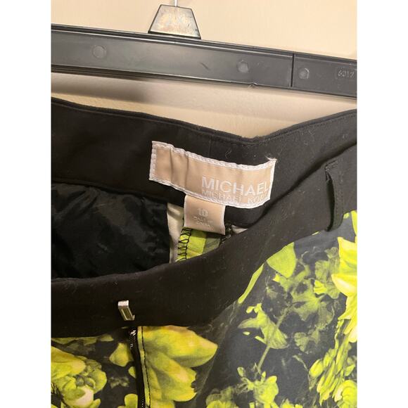 MICHAEL Michael Kors Floral Cropped Pants Mid Rise Cotton Black/Neon Size 10 NEW - Picture 4 of 7